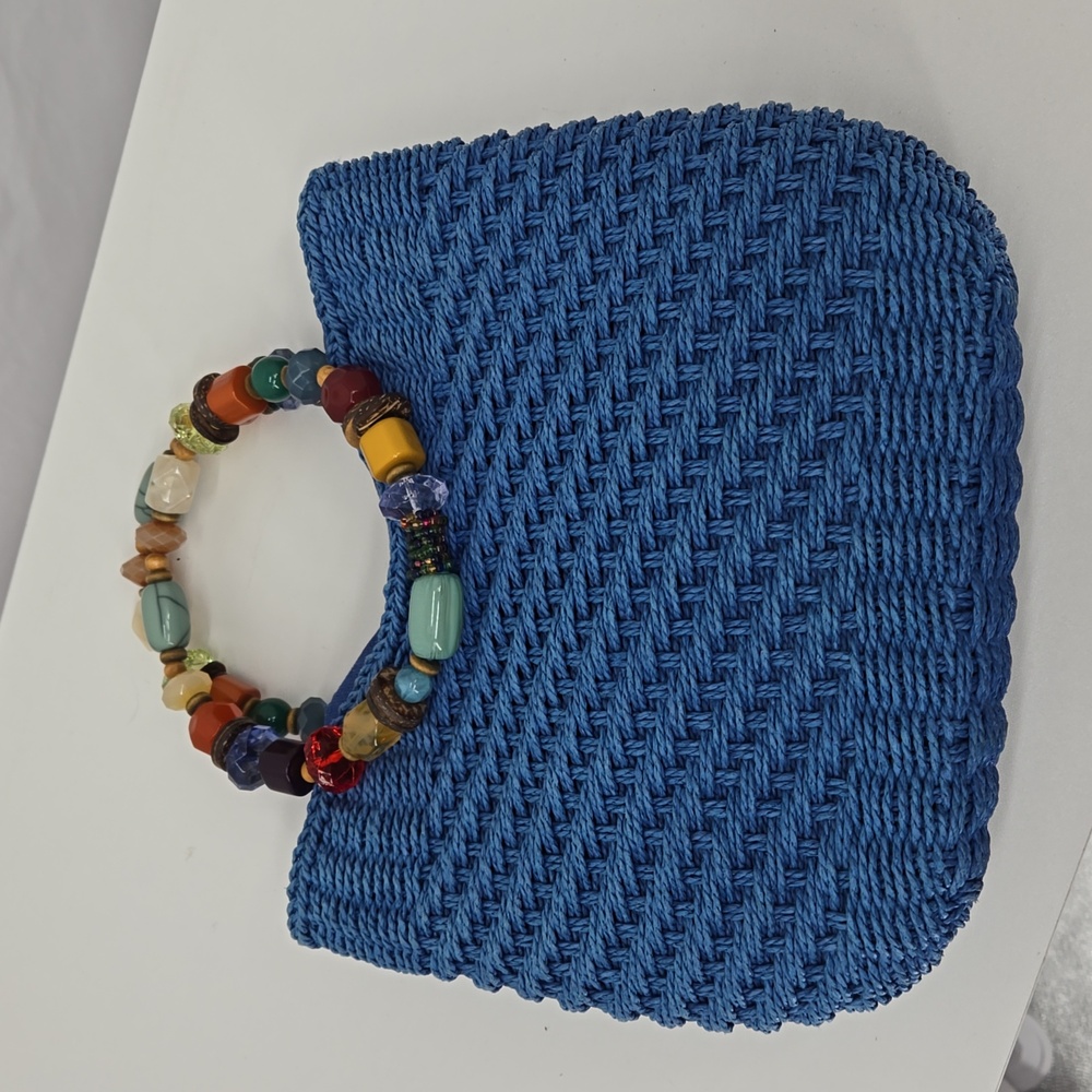 Cappelli Straworld Turquoise Blue Purse Bead Handles Woven Braided